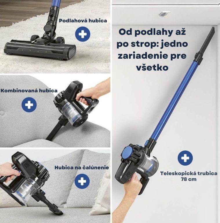 CleanMaxx AKU cyklónový tyčový a ručný vysávač s rotačnou kefou 2v1 ATVSB-19118 čiernomodrý (6)